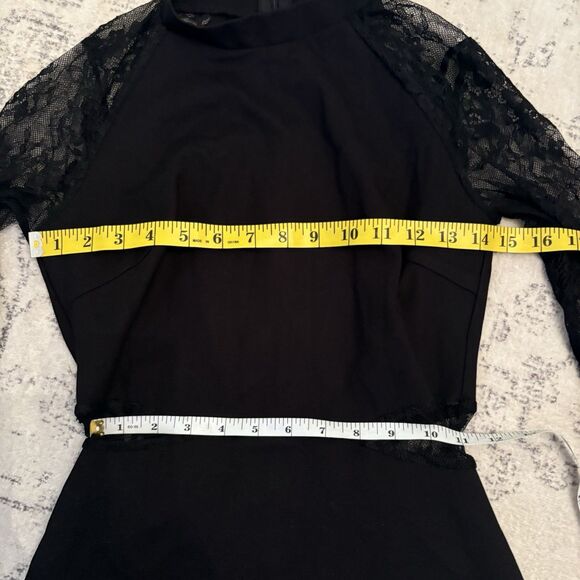 Lulus Bragging Rights Black Lace Long Sleeve Skater Dress Size Small NWT Goth - Picture 7 of 10